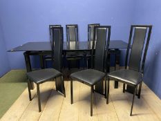 Modern black dining table, pop up/pull out extending leaves, cost £1000 new retail, Harveys, good