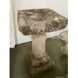 Large square pedestal columm with bird bath above (3 sections) weathered