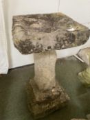 Large square pedestal columm with bird bath above (3 sections) weathered