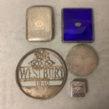 Collection of sterling silver items to include an an amelled cigarette case, an engine turned snuff