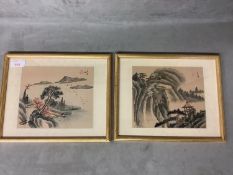 Pair of framed and glzed oriental pictures