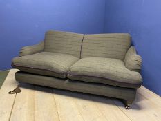 Howard shaped sofa, upholstered in a green and purple tartan fabric, 190cmL x 105cm D