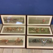 A good Set of 6 Lionel Edwards coloured hunting Prints, in glazed mahogany frames, 29 x 71cm