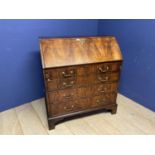 Mahogany bureau , with fitted interior, 4 graduated drawers with brass drop handles - note loose