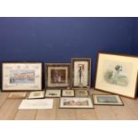 Collection of pictures and prints to include a Spaniel dog by James Rowley, etc, all in glazed