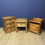 Three modern small pine tables/bedside tables