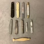 Collection of Sterling silver and white metal folding fruit knives