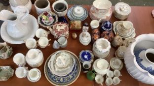 A good quantity of general china including Royal Albert, Masons, a large white jardiniere,