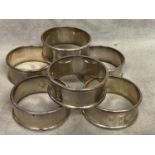 A set of 6 sterling silver napkin rings by Derby College of Arts, London, 1977, approx 320g