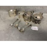 Collection of four sterling silver mustard pots, each with glass liners, various makers and dates,