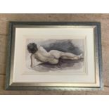 R D Moore , British School, watercolour of nude reclining lady, signed and dated 1928, lower