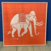 Oriental style screen print on silk of an Elephant, bears signature for Jim Thompson 66 x 63cm