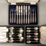 Three boxed sets of sterling silver cutlery to include a set of 6 tea spoons by Walker & Hall with