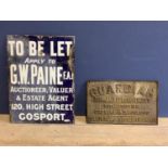 Enamel sign of G W Paine Auctioneer Valuer & Estate Agent, by the Paton Enamel CO Birmingham,; and a