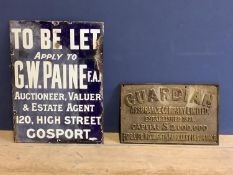 Enamel sign of G W Paine Auctioneer Valuer & Estate Agent, by the Paton Enamel CO Birmingham,; and a