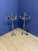 Pair of tall silver coloured candelabra