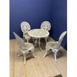 White painted garden table and chairs, weathered and light weight (not heavy wrought iron) 69cm