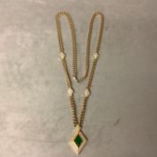 A Henkel and Grosse (Dior) 1970s vintage couture necklace, yellow metal with emerald colour paste