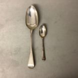 An C18th desert spoon by Robert Perth, London, together with a late C18th tea spoon