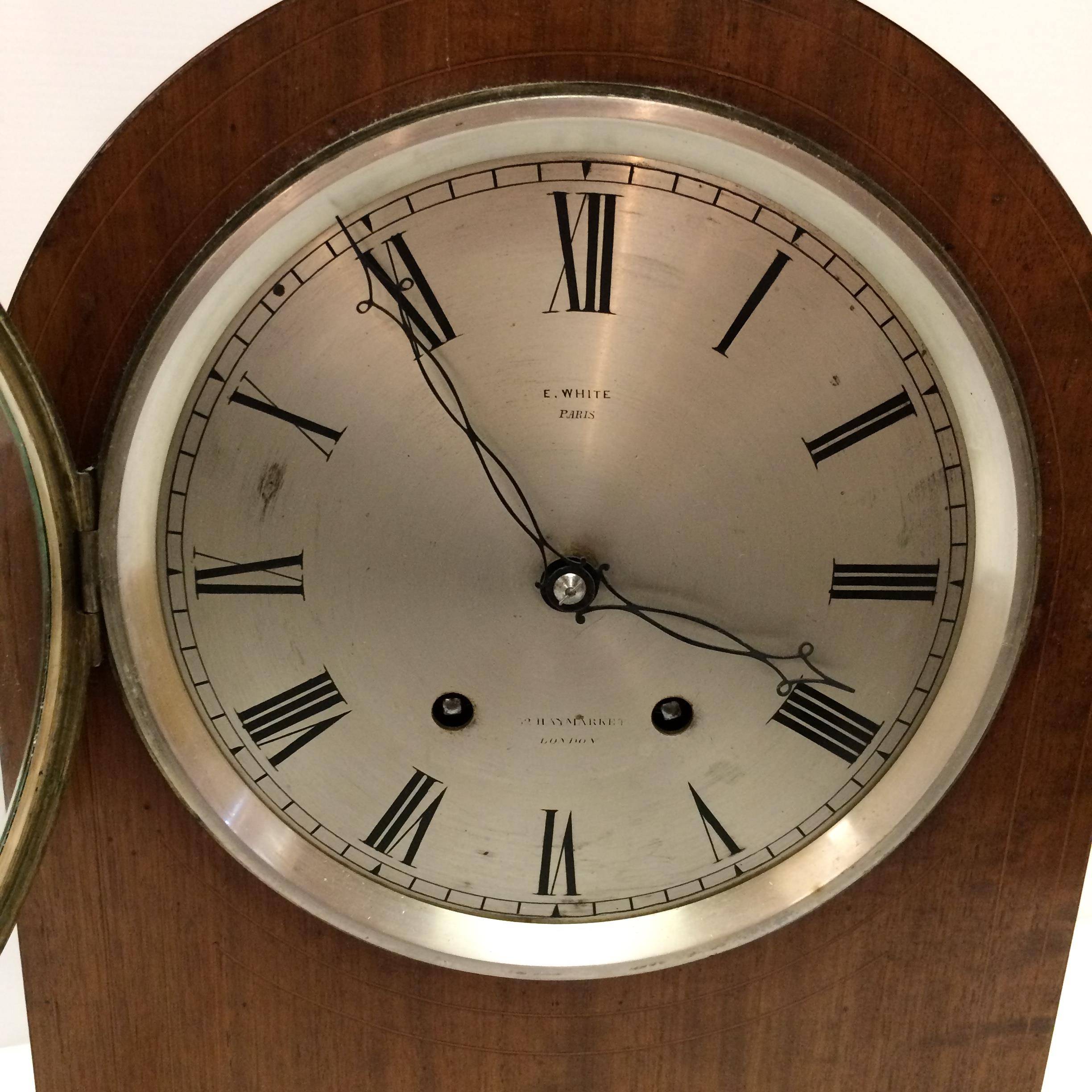 Mahogany and inlaid domed frame bracket clock, E White, Paris - Image 4 of 4