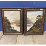 J H Green, Scottish school a pair of Highliand oil on canvas scenes of Highland Cattle watering,