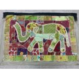 Vintage Indian style wall hanging, depicting an Elephant, see images for details, 107 x 155cm,