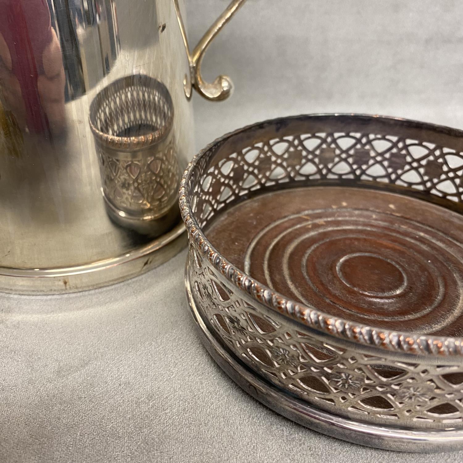 Three items of silver plated wares to include sauceboat, wine coaster and large mug - Image 2 of 5