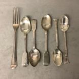 A mixed collection of sterling silver flatware to include a pair of grapefruit spoons by Alexander