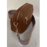 Pom Pom London, Ladies brown leather "Cross body bag" , with brown and white detachable strap (bag