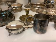 Quantity of general silver plated wares, and a small lidded silver dish with blue liner etc
