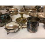 Quantity of general silver plated wares, and a small lidded silver dish with blue liner etc