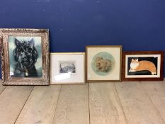 Quantity of animal related pictures to include, framed and glazed pastel study of a Westie, in