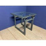 Mahogany octagonal table with galleried central support 68 x 68 x 71 h cm; a glass and iron work