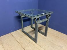 Mahogany octagonal table with galleried central support 68 x 68 x 71 h cm; a glass and iron work
