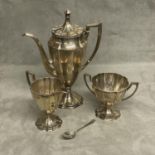 A sterling silver 3 piece coffee set in the Adams Style of heavy gauge by Cooper Brothers & Sons Ltd