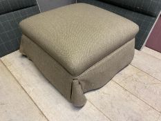 Small ottoman upholstered in a tweed/check style fabric, upholstered headboards, some wear and in