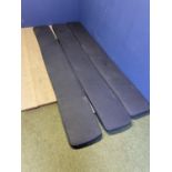 2 sets of long bench cushions, upholstered in grey fabric cushions (with zips)