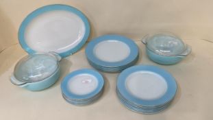 Pyrex blue and white plates and dishes