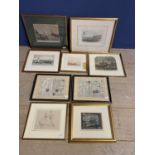 Quantity of coloured etching prints mainly of nautical scenes, and two reproduction C19th Style