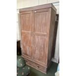 Modern 2 door wardrobe with drawer to base, in need of some restoration to back to reattach; hole