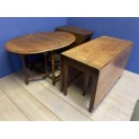 Three oak tables, a drop leaf fall flap and two smaller gatelegs