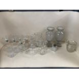 Pair bright cut glass vase, and a quantity of other glass decanters, jugs and glasses