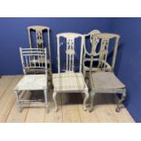 Quantity of chairs, including painted shabby-chic, and a plastic modern chair etc