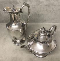 Electro plated teapot and hot water jug and sterling silver tongs