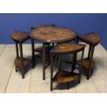 Art deco style nest of tables. Some wear; and a pair of dining chairs