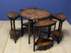 Art deco style nest of tables. Some wear; and a pair of dining chairs