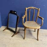 Childs elm chair, with bergere seat, some fading and wear to caning, and a small swing toilet