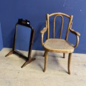 Childs elm chair, with bergere seat, some fading and wear to caning, and a small swing toilet