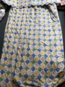 2 pairs curtains, lined and interlined; Harlequin style check pattern, cream/green/blue/yellow/