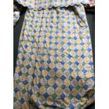 2 pairs curtains, lined and interlined; Harlequin style check pattern, cream/green/blue/yellow/